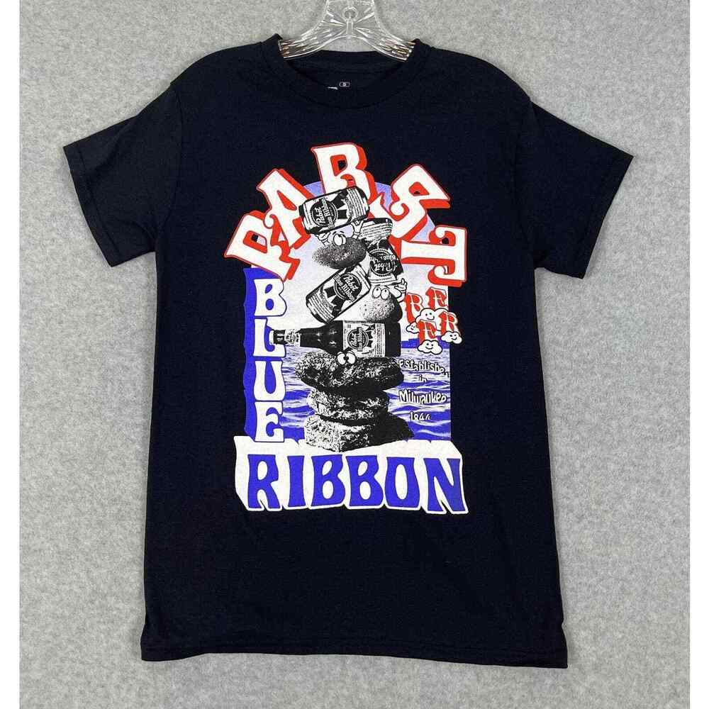 Pabst Blue Ribbon PBR T-Shirt Mens S Black Short Sleeve Beer Brewery